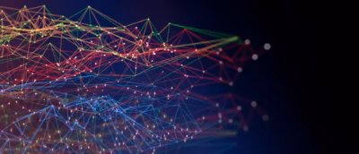 A close-up of many colored lines forming a network.