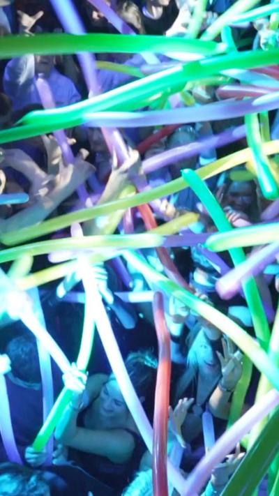 Balloons and streamers on a dancefloor