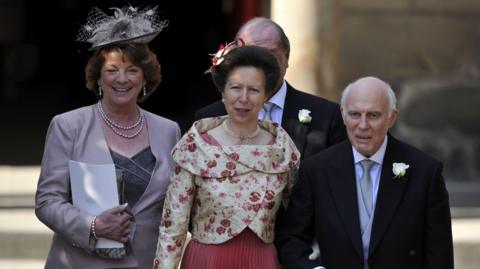 Philip Tindall (far right) pictured with the Princess Royal and his wife Linda on Mike and Zara's wedding day in 2011.