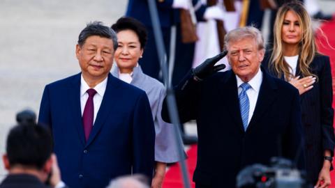 US President Donald Trump (R) and Chinese President Xi Jinping (L) at Joint Base Andrews, Maryland, USA, 23 September 2026. US President Donald Trump and Chinese President Xi Jinping are scheduled to hold bilateral talks during Xi's state visit to the United States.