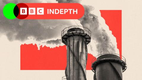 A treated image of industrial chimneys with smoke coming out