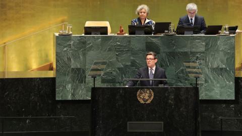  UK Prime Minister Andy Burnham speaks during the 81st session of the United Nations (U.N.) General Assembly at U.N. Headquarters on September 22, 2026 in New York City