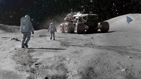 Rendering of machinery on the Moon