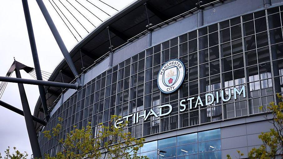 A general exterior view of Etihad Stadium, home stadium of Manchester City 