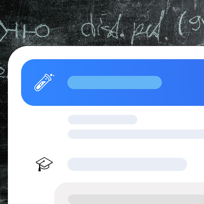 Online learning interface listing Chemistry and Geography courses over a blackboard with handwritten scientific notes.