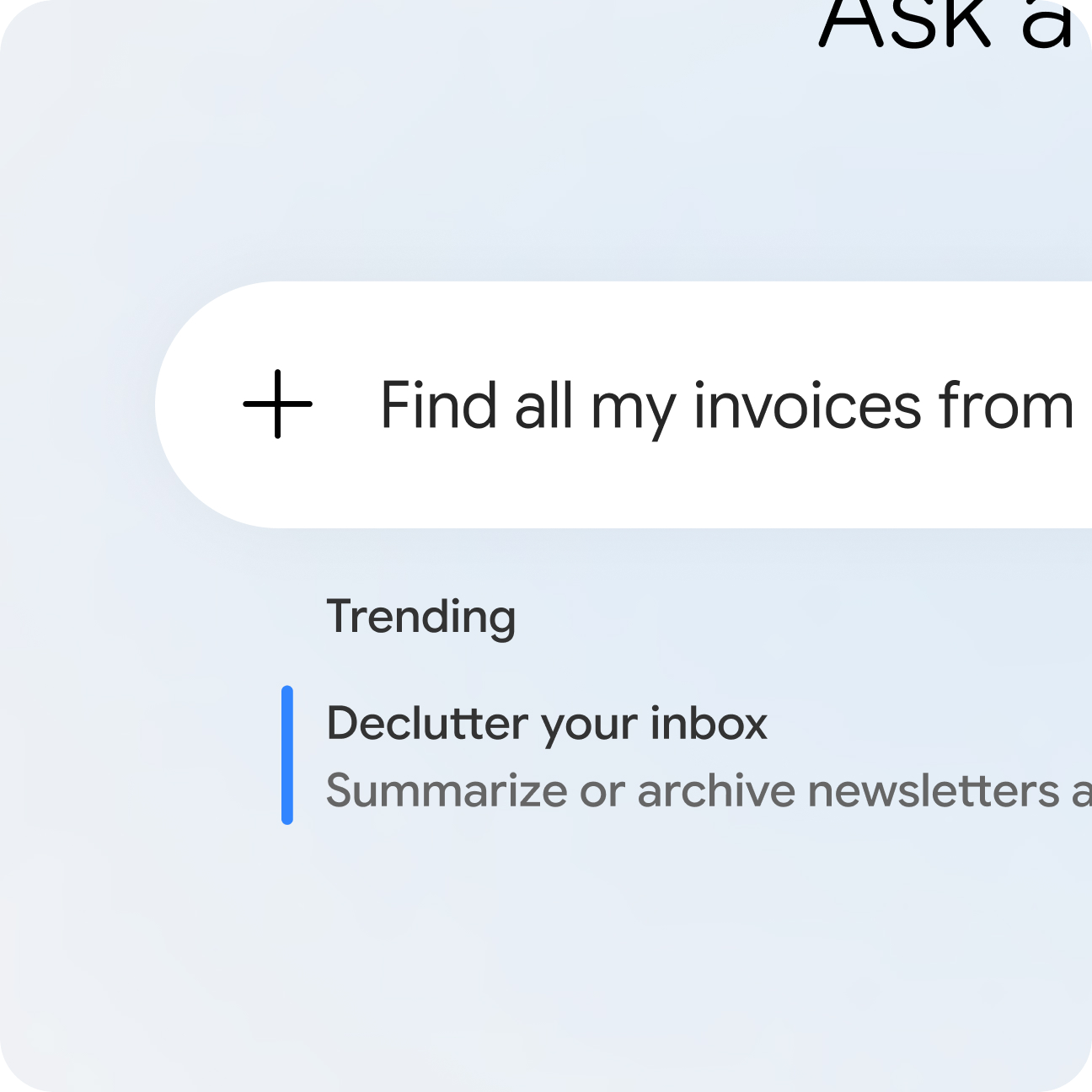 A search bar with text "Find all my invoices from", featuring a trending section below.