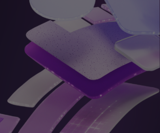 Abstract layered illustration in purple tones showing stacked panels and curved surfaces