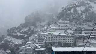 Fresh snowfall at the Vaishno Devi shrine in Jammu and