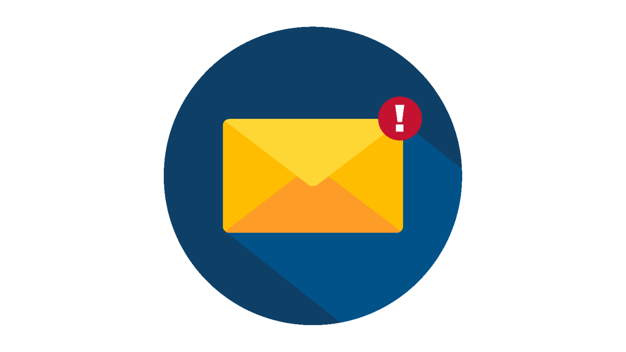 Envelope with an exclamation mark on it