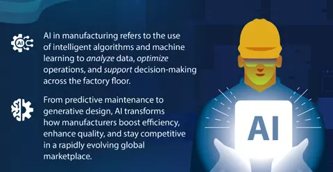 man in hard hat holding a light cube with AI on it