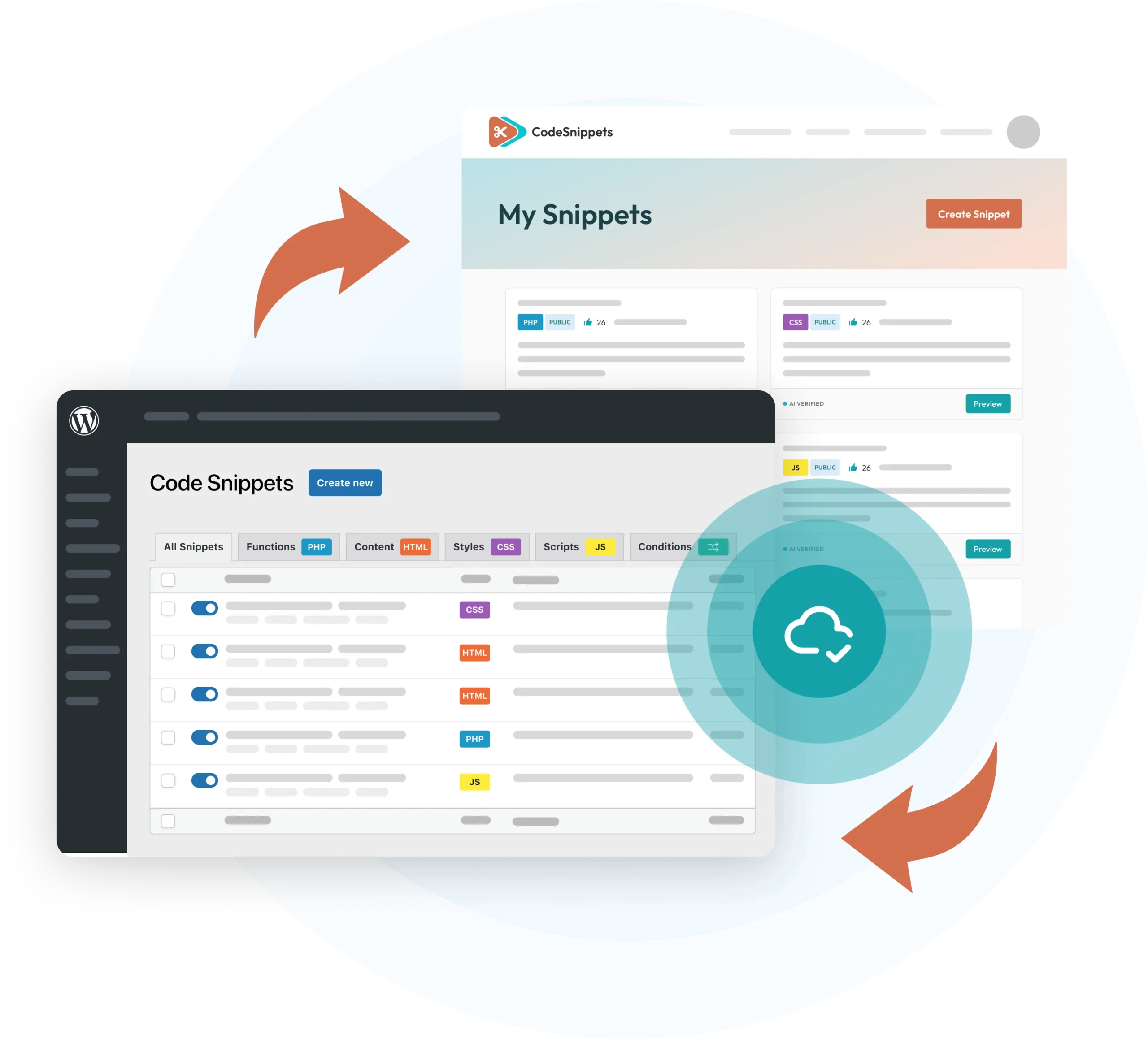 Creative Illustration for managing snippets in cloud