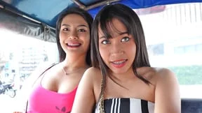 Thai teen GFs bisexual cock sharing in HOT amateur threesome