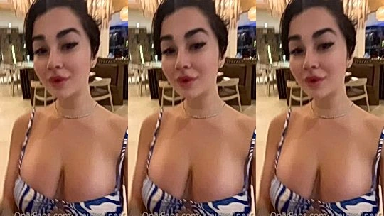 LupuWellness teasing her big tits while having dinner