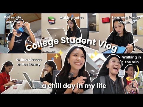 A Chill Day in My Life as a College Student | Making notes, online class, grwm, rainy day, library 📚