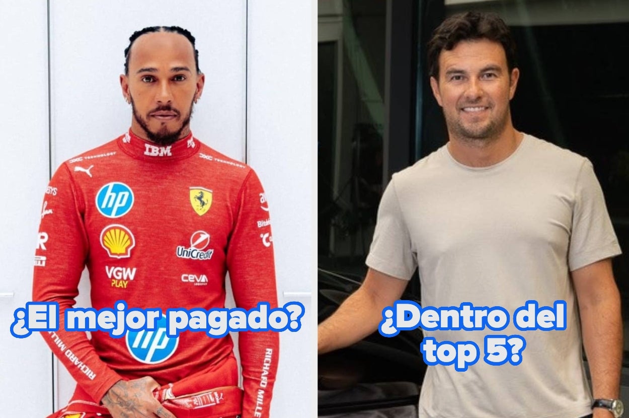 On the left, a person in a race suit with sponsor logos. On the right, a person in a casual t-shirt. Text questions salary rankings