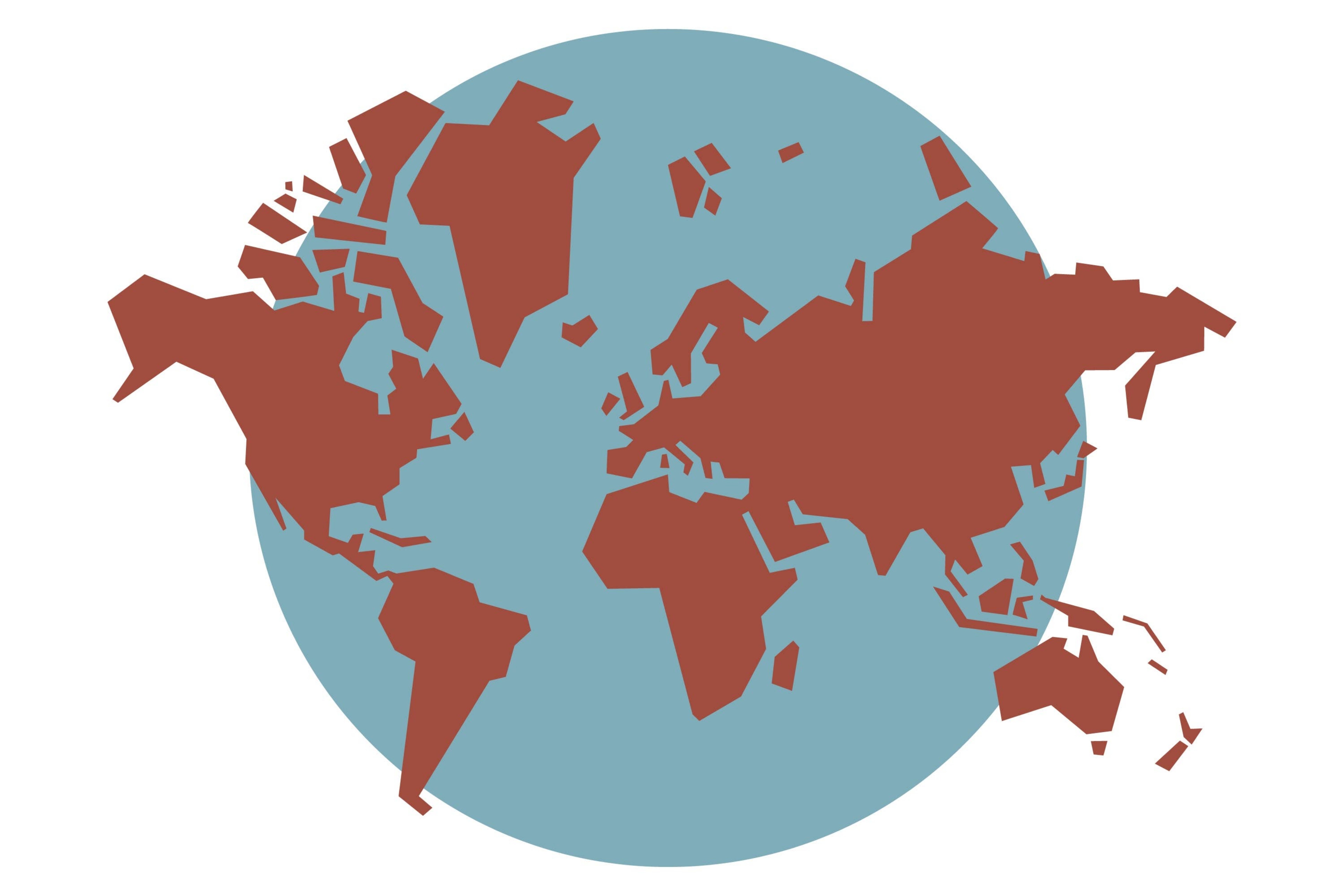 Stylized world map with continent shapes represented in brown over a blue circle background, used in a games article