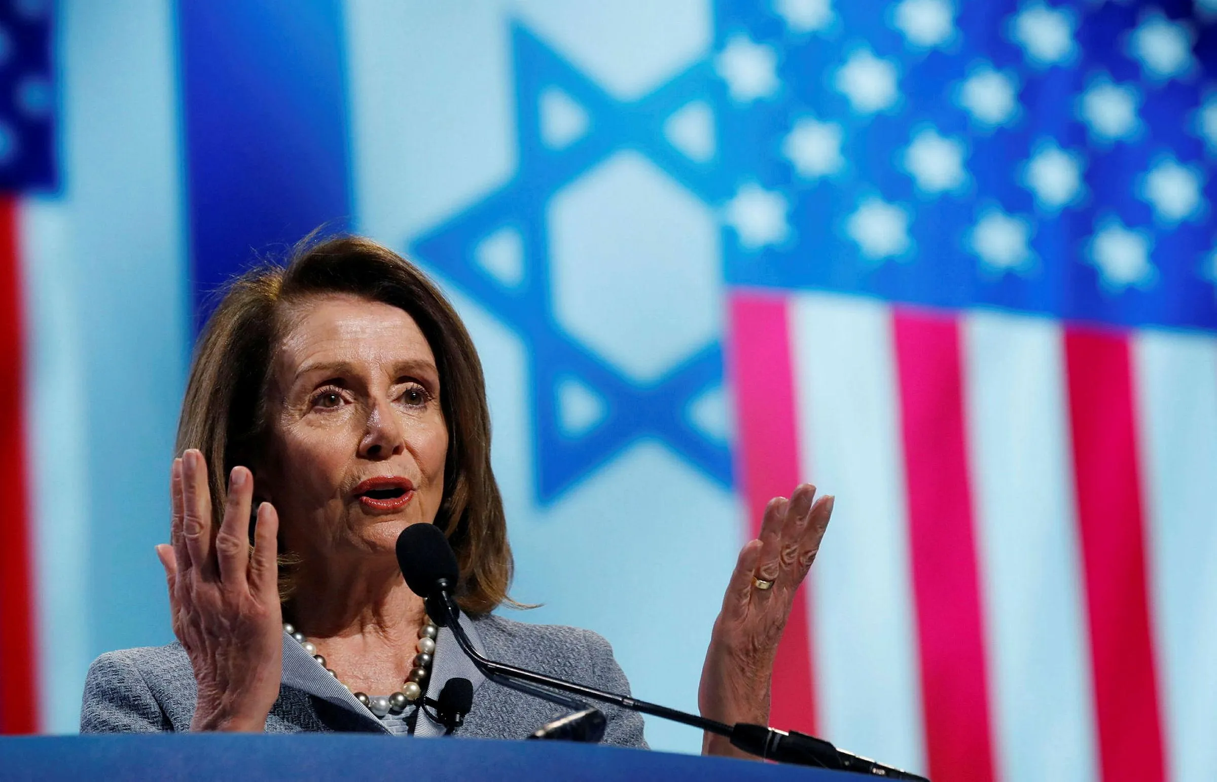 Speaker of the House Nancy Pelosi speaks at AIPAC in Washington, 2019. Credit: Kevin Lamarque/Reuters Speaker of the House Nancy Pelosi speaks at AIPAC in Washington, 2019.
