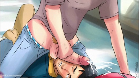 Manly gay twink gets hard in this comic animation featuring a huge cock and big ass