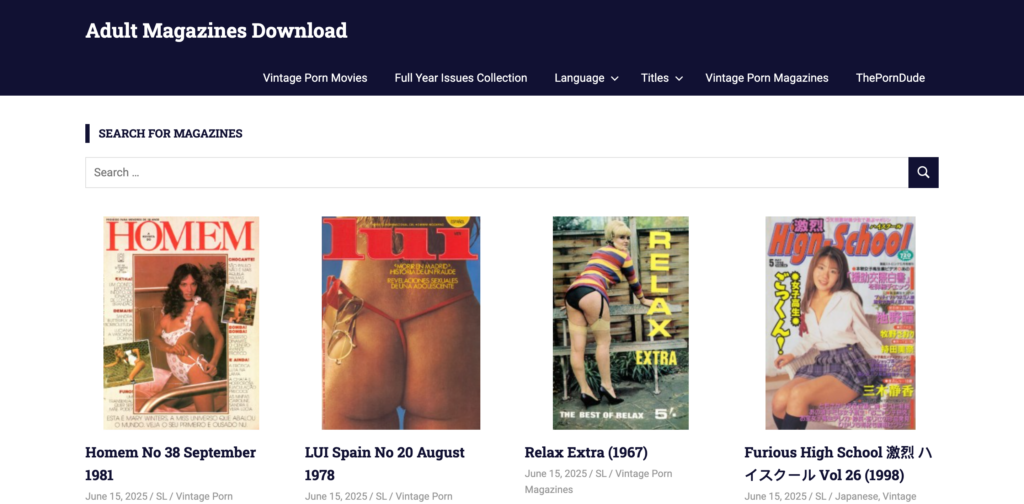 Revistas para adultos en PDF, sitios de pornografía vintage