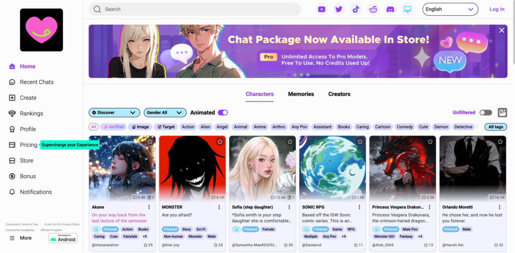 CrushOn, Free AI Girlfriend Sites