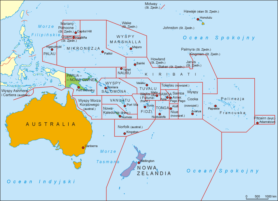 Mapa polityczna Australii i Oceanii