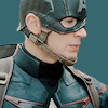 spacebuck: Image of Steve Rogers (Captain America) in uniform from the waist up, looking to his left. The background is teal. (captain america, steve)
