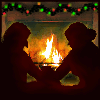 mothwing: Silhouetted Minerva and Severus sitting in front of a Christmassy mantlepiece (Hat)