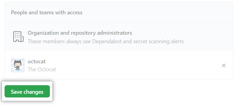 Botão de "Salvar as alterações" para alterações nas configurações do alerta de segurança