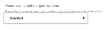 Drop-down menu for organization creation permissions options