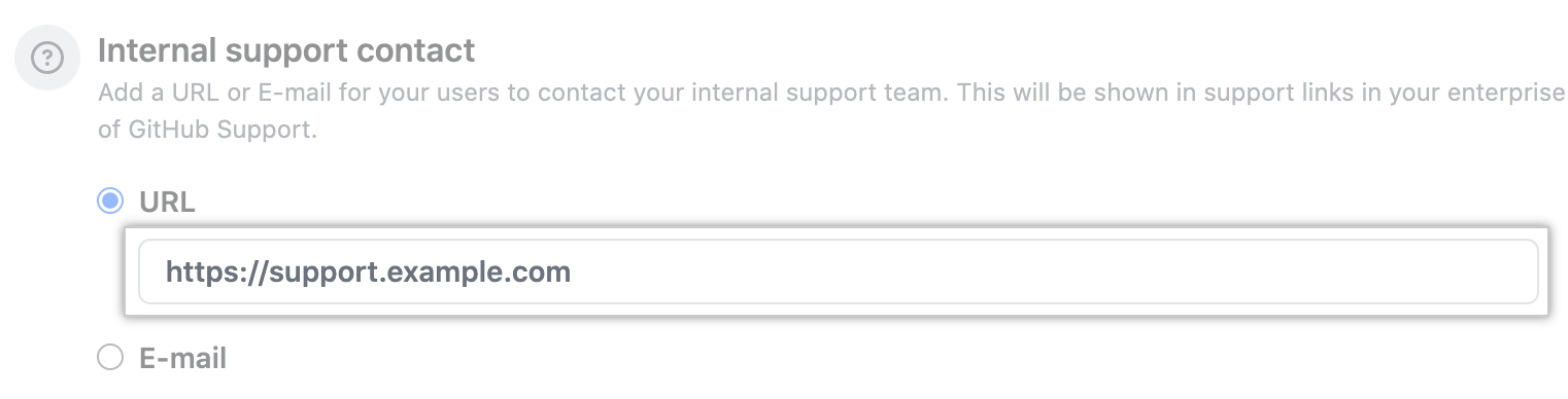 Text field for internal support contact URL